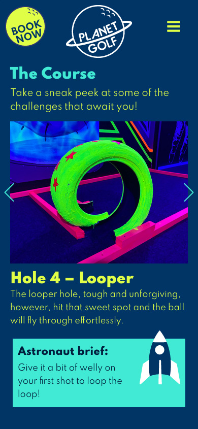Mobile first website design for an indoor crazy golf venue